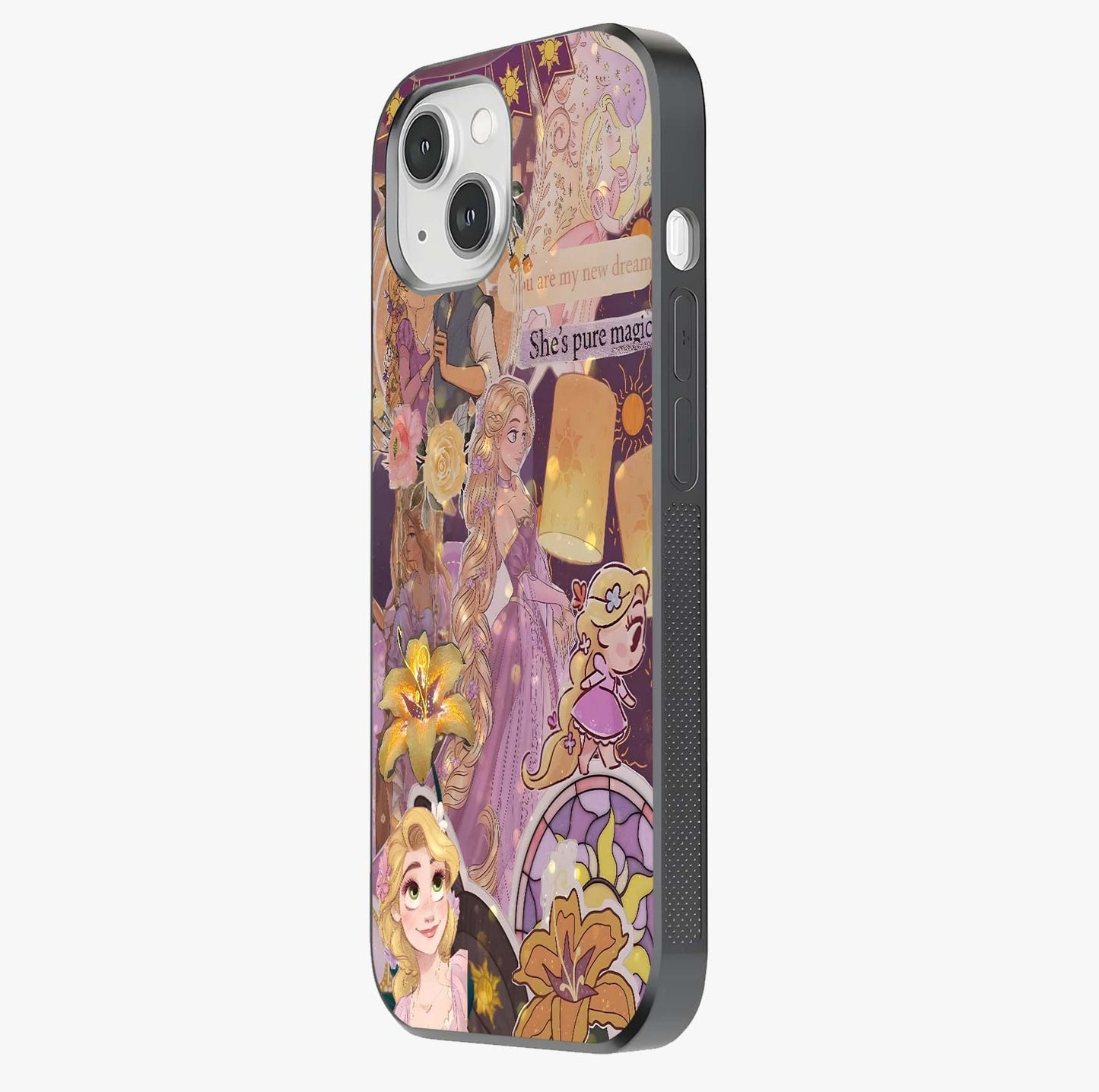 Magical Tangled Dream Glass Case photographed in natural light showing reflective finish and design depth.