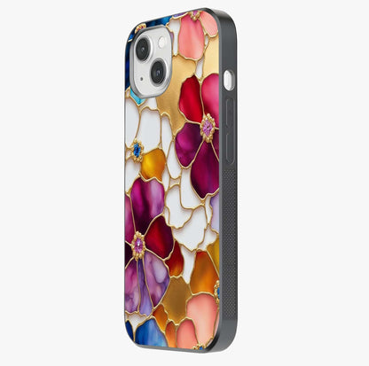Marble Flower Pattern Glass Case photographed in natural light showing reflective finish and design depth.