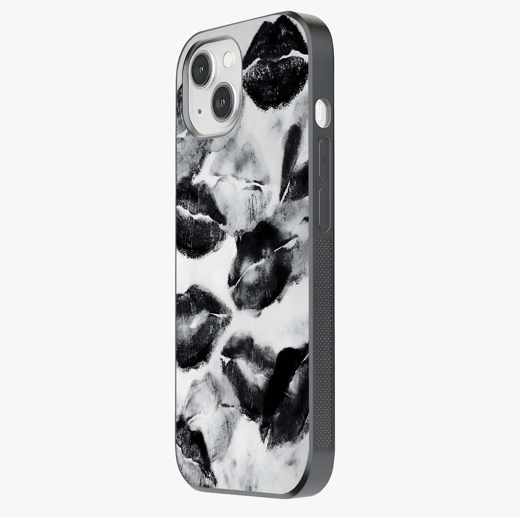 Midnight Kiss Marks Glass Case photographed in natural light showing reflective finish and design depth.