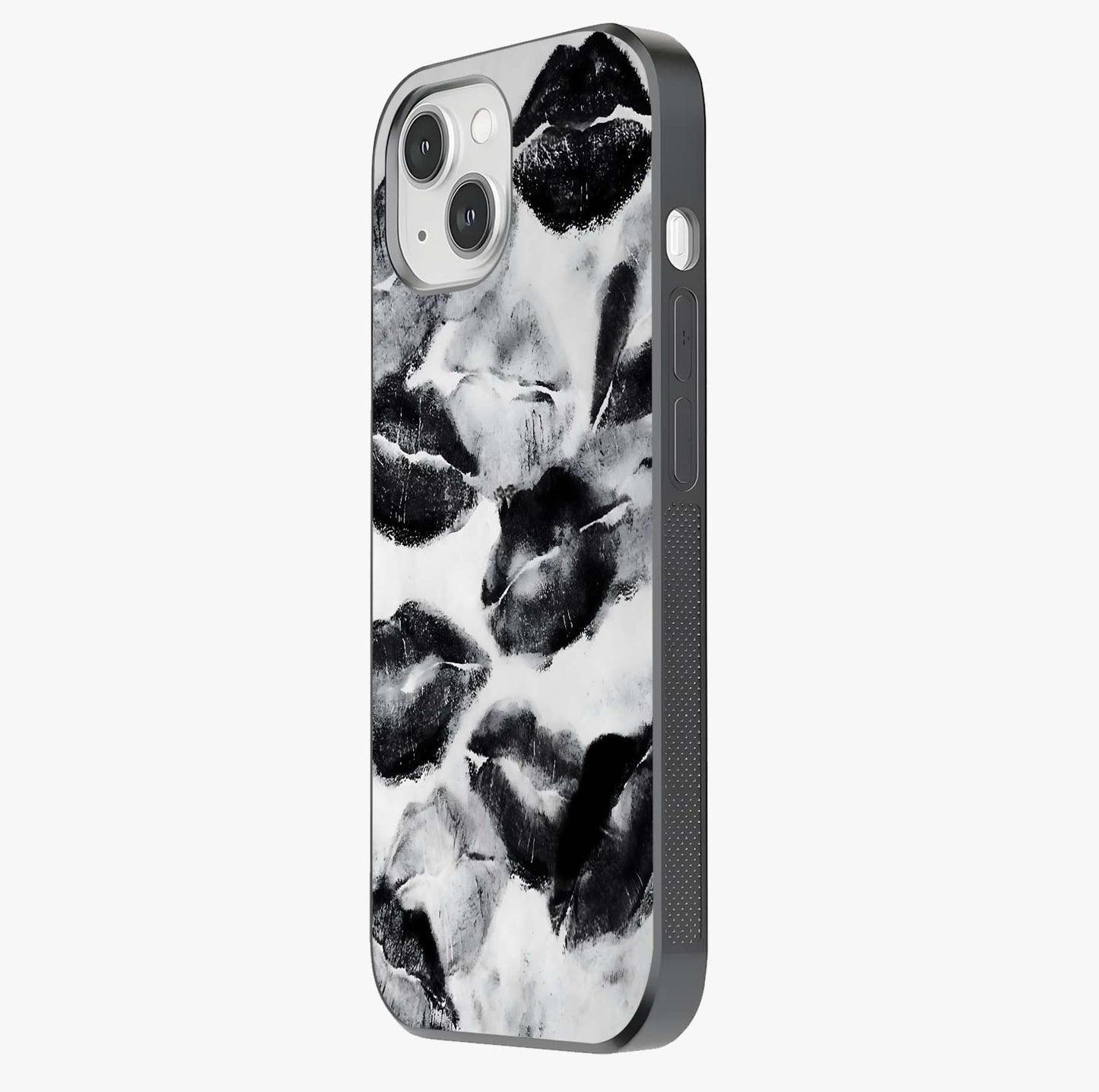 Midnight Kiss Marks Glass Case photographed in natural light showing reflective finish and design depth.