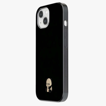 Midnight Panda Love Glass Case photographed in natural light showing reflective finish and design depth.