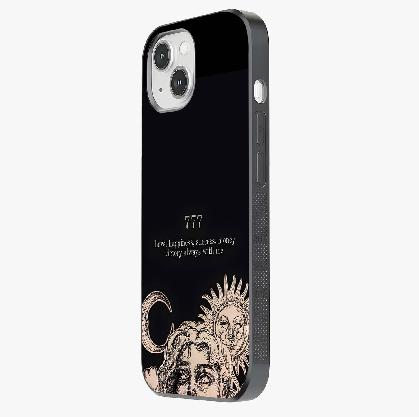 Mystic Victory Aura Glass Case photographed in natural light showing reflective finish and design depth.