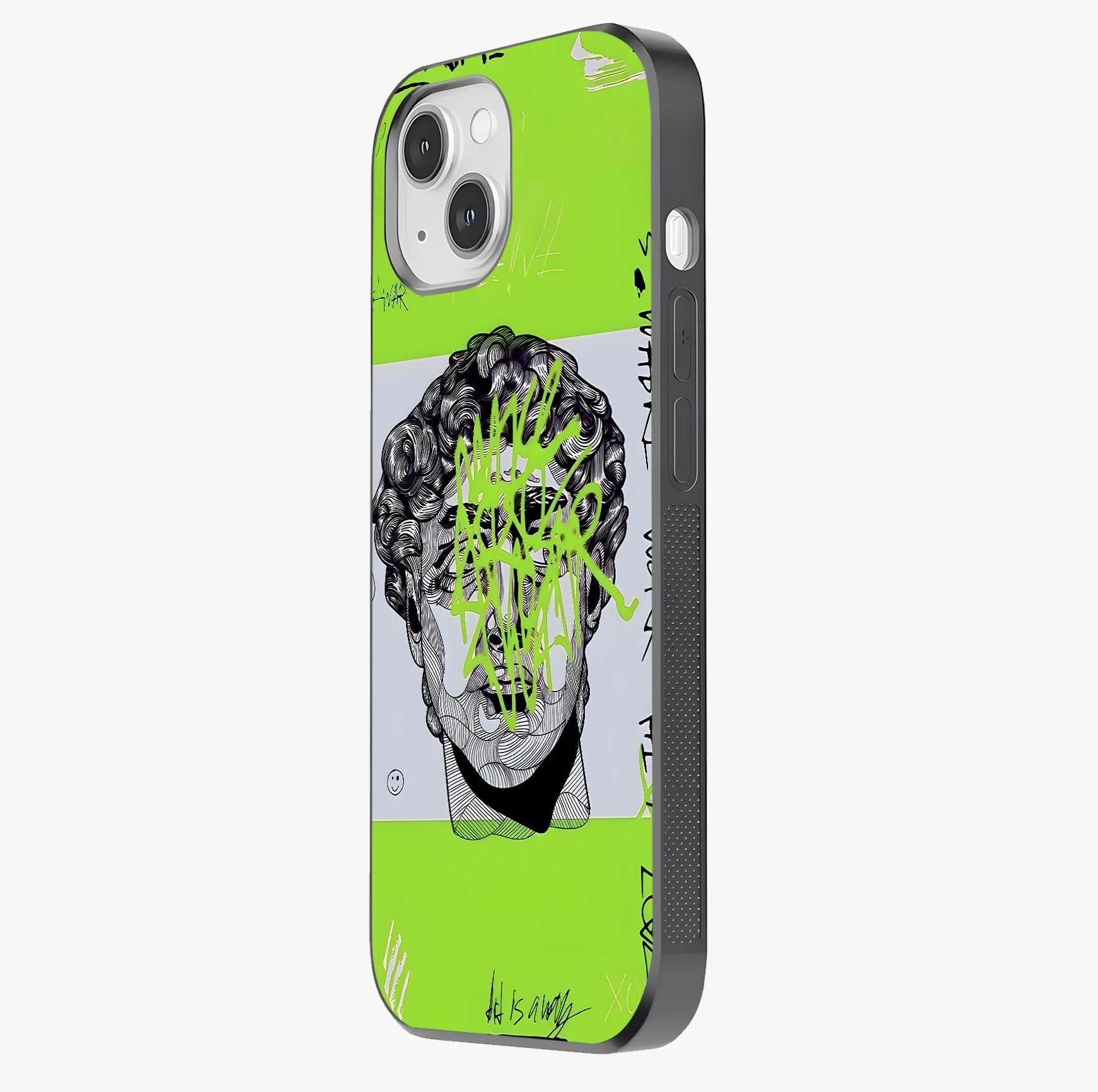 Neo Graffiti Rebellion Glass Case photographed in natural light showing reflective finish and design depth.
