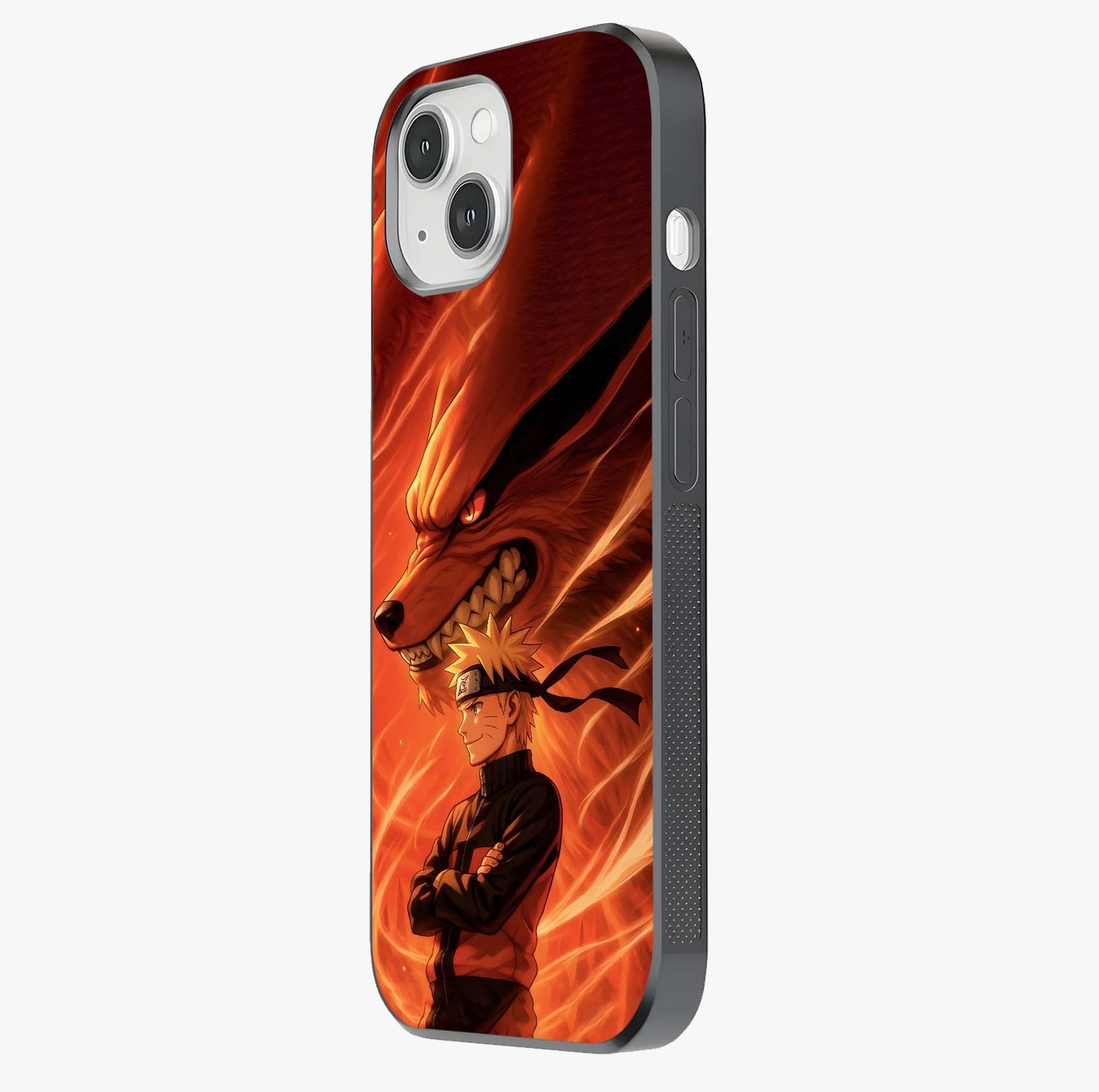 Nine Tails Legacy Glass Case photographed in natural light showing reflective finish and design depth.