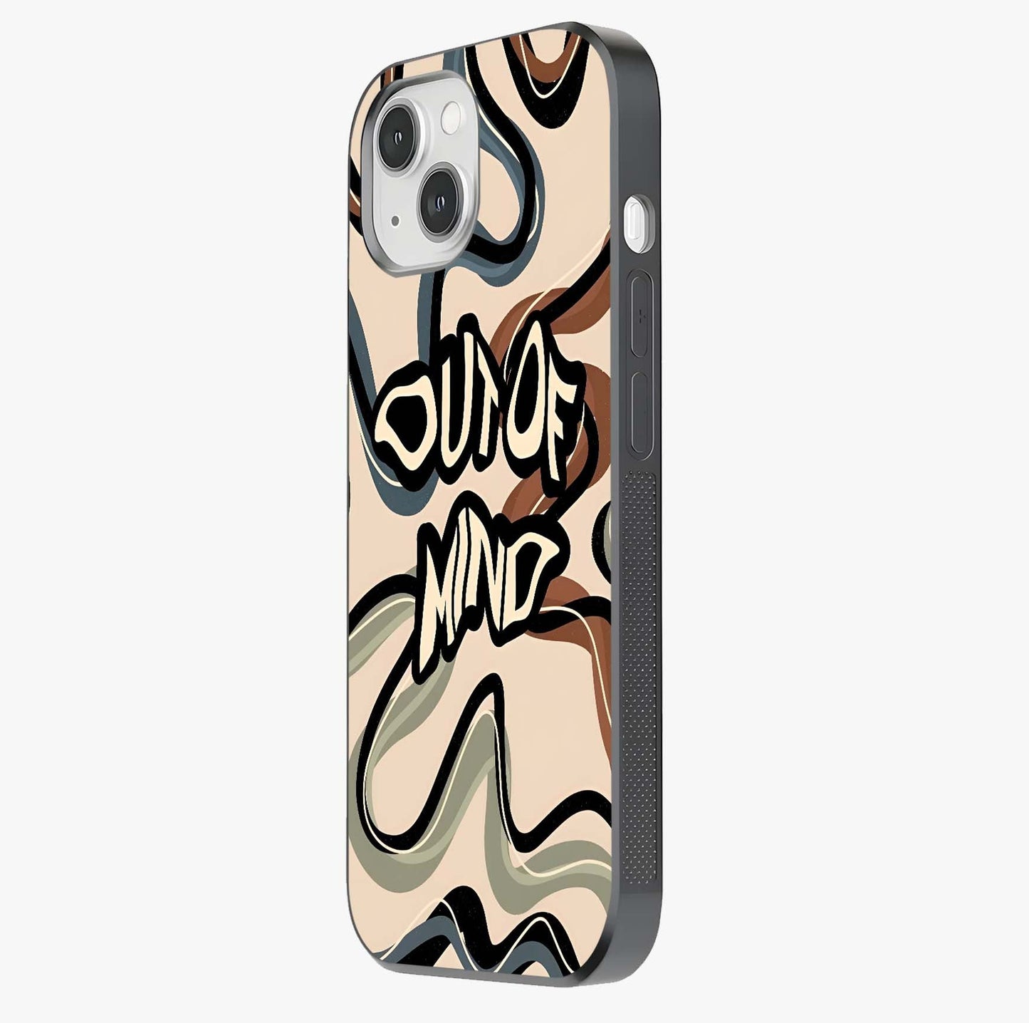 Out Of Mind Glass Case photographed in natural light showing reflective finish and design depth.