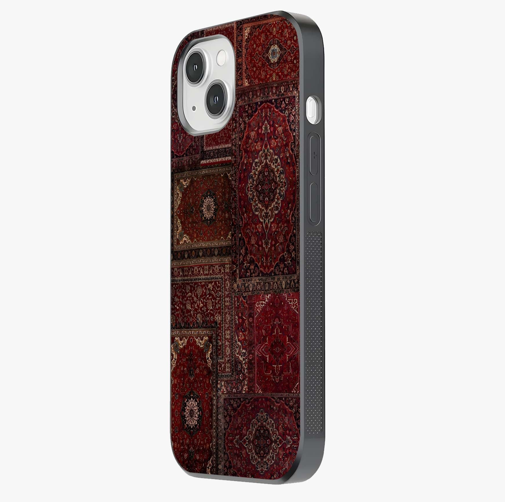 Persian Velvet Tale Glass Case photographed in natural light showing reflective finish and design depth.
