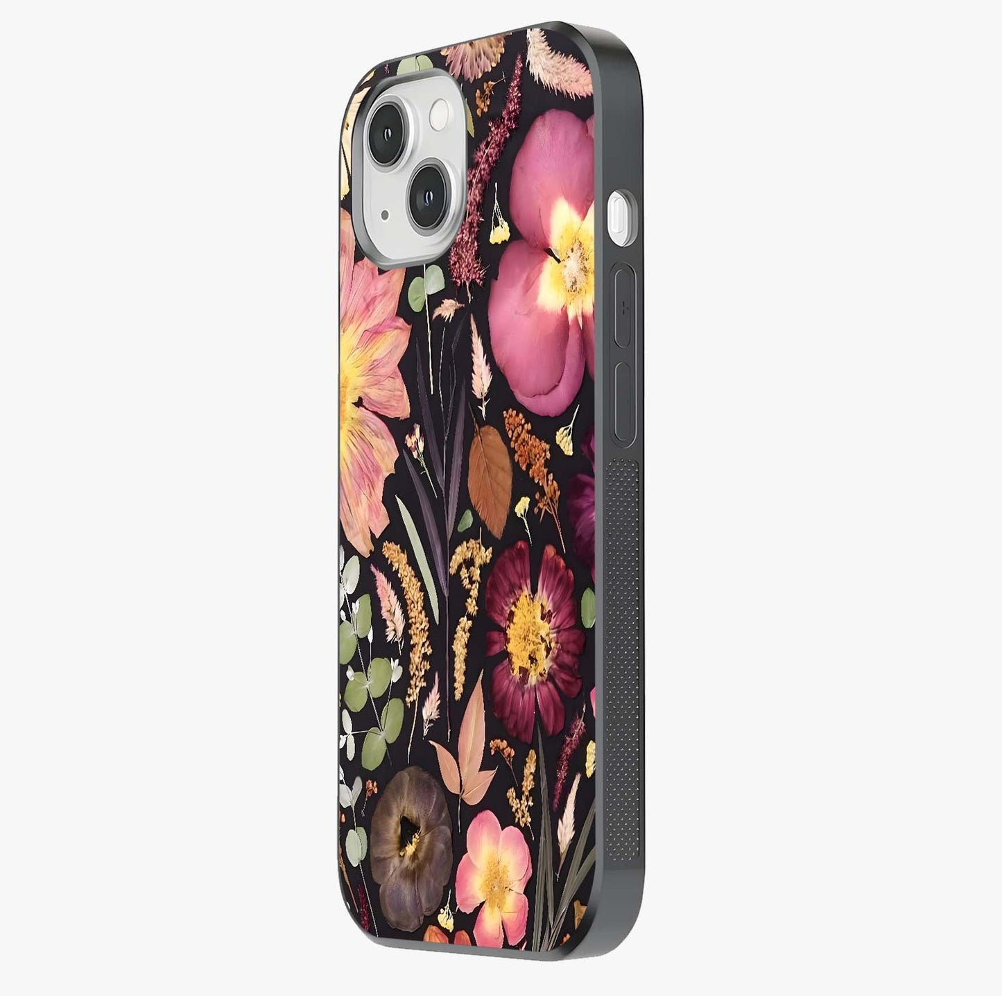 Petal Dream Tapestry Glass Case photographed in natural light showing reflective finish and design depth.
