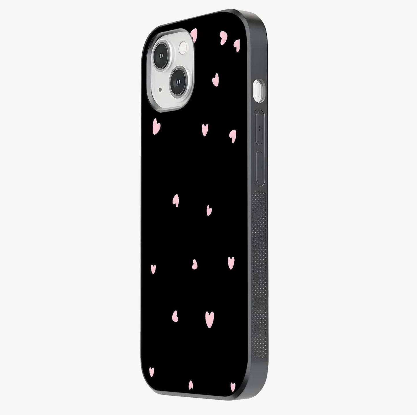 Pink Love Drops Glass Case photographed in natural light showing reflective finish and design depth.