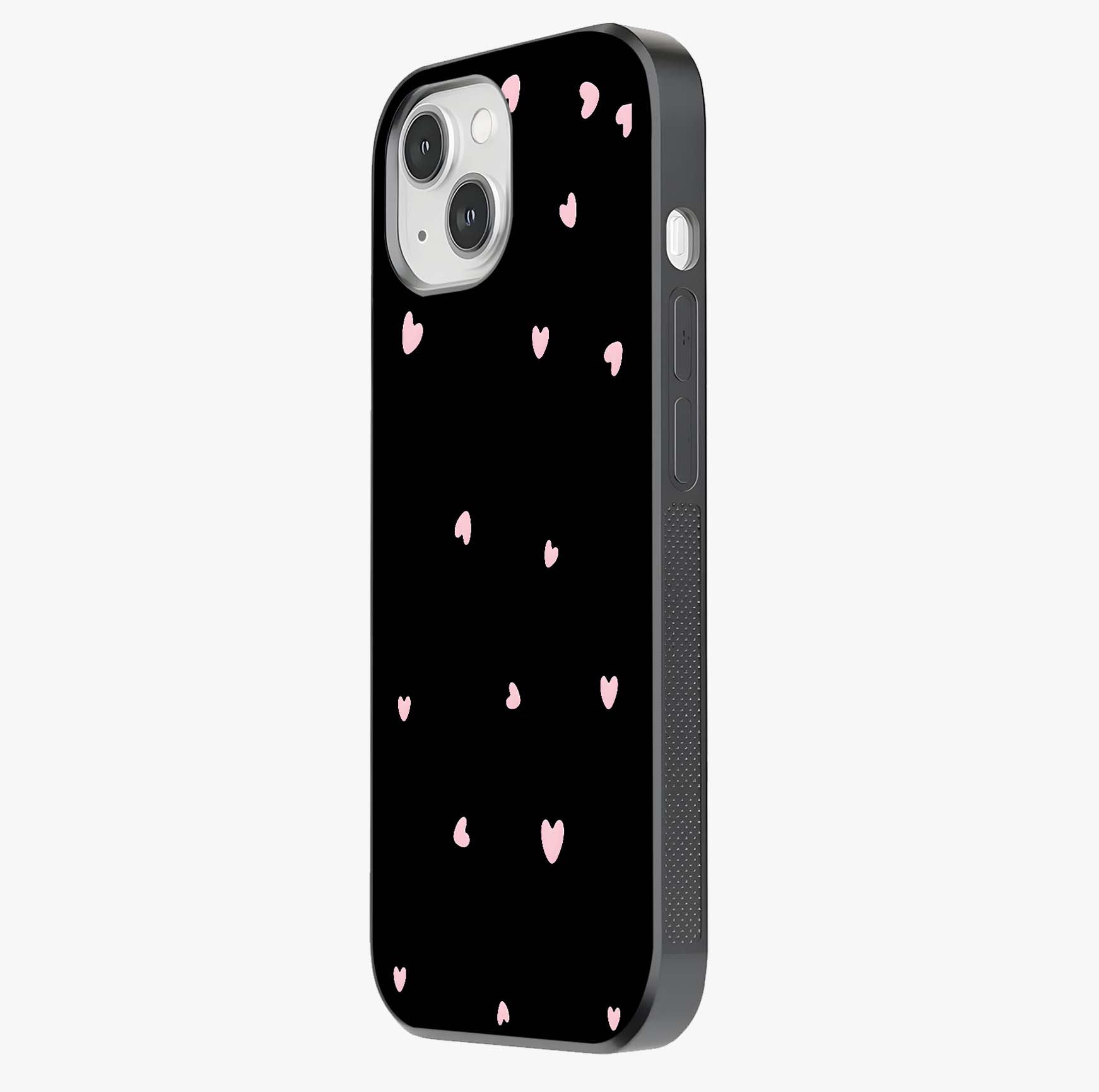 Pink Love Drops Glass Case photographed in natural light showing reflective finish and design depth.