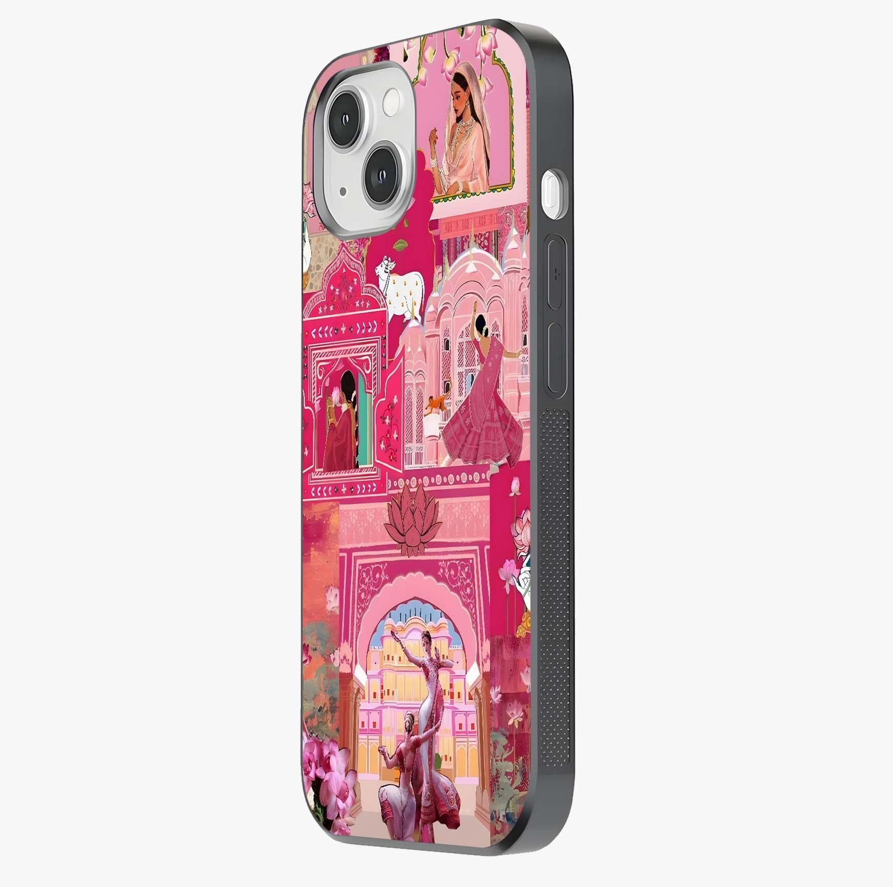 Pink Palace Muse Glass Case photographed in natural light showing reflective finish and design depth.