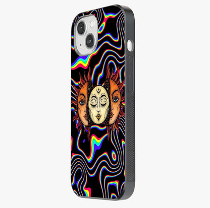Psychedelic Sun Glass Case photographed in natural light showing reflective finish and design depth.