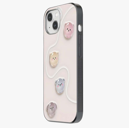 Puffy Face Parade Glass Case photographed in natural light showing reflective finish and design depth.