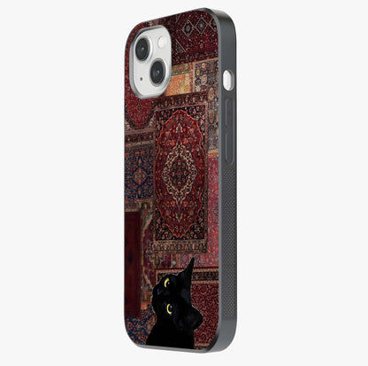 Regal Magic Cat Apple Glass Case photographed in natural light showing reflective finish and design depth.