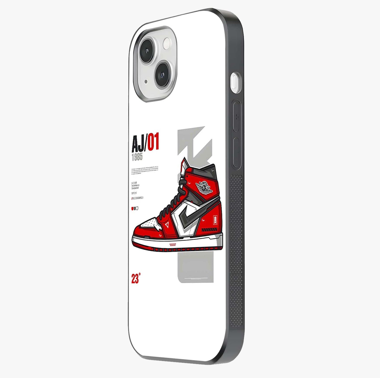 Retro Sneaker Blueprint Glass Case photographed in natural light showing reflective finish and design depth.