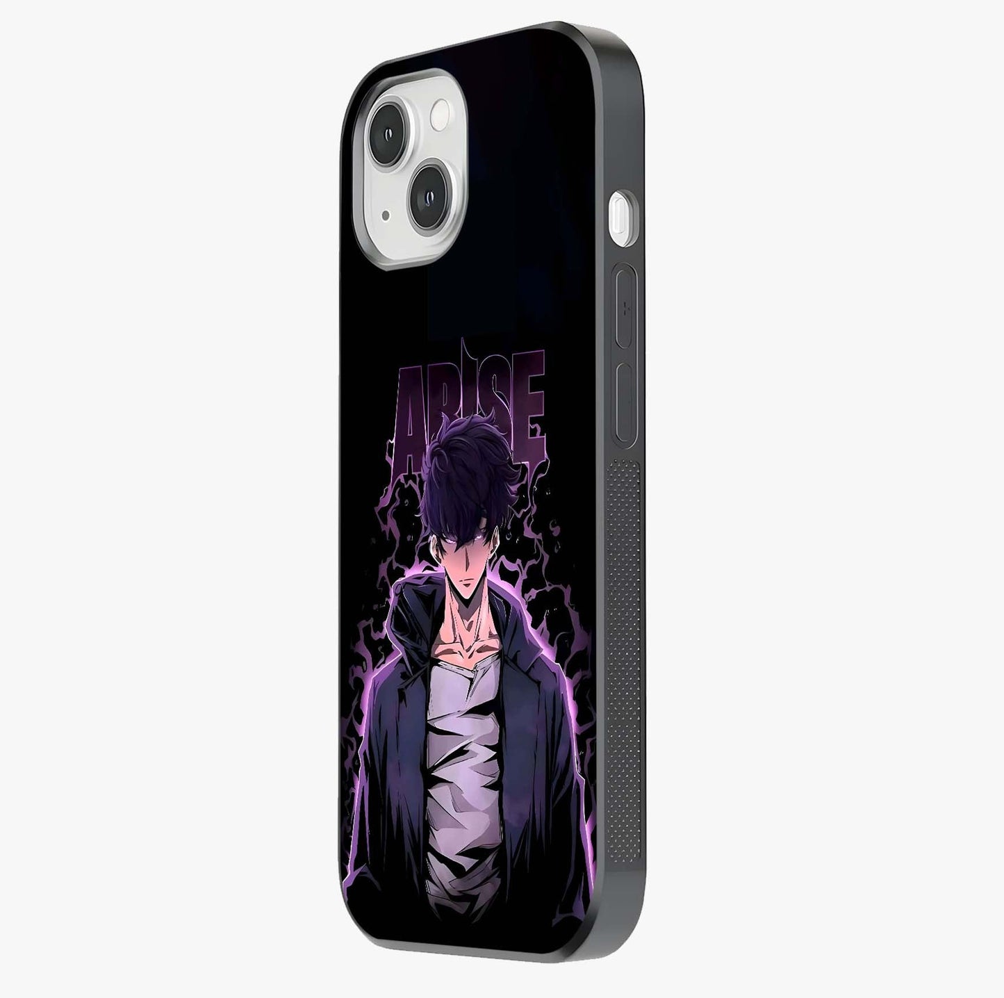 Shadow Monarch Awakening Glass Case photographed in natural light showing reflective finish and design depth.