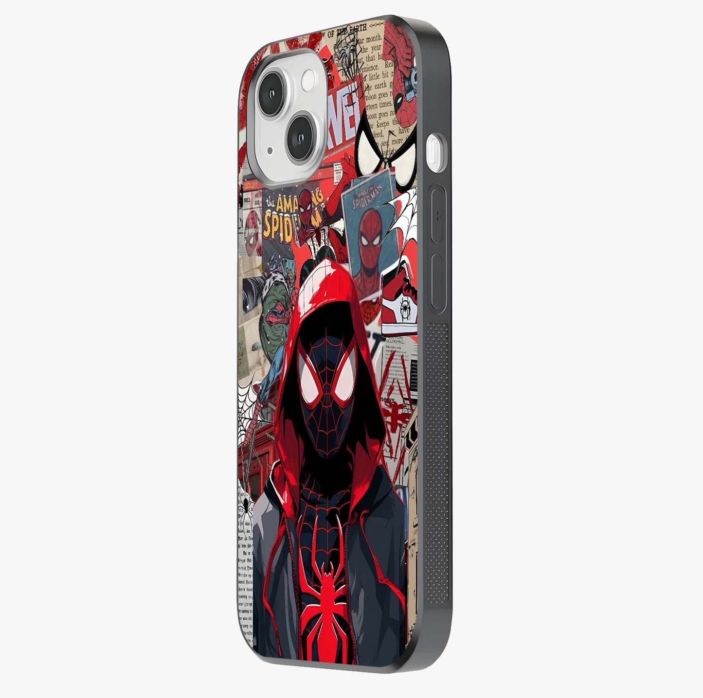 Spider Collage Street Glass Case photographed in natural light showing reflective finish and design depth.