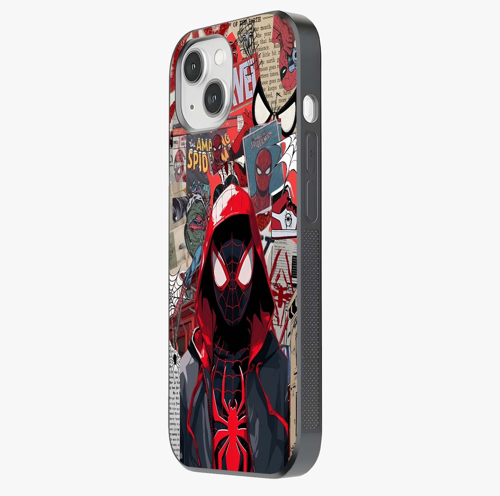 Spider Collage Street Glass Case photographed in natural light showing reflective finish and design depth.