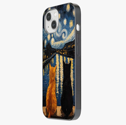 Starry River Cats Glass Case photographed in natural light showing reflective finish and design depth.