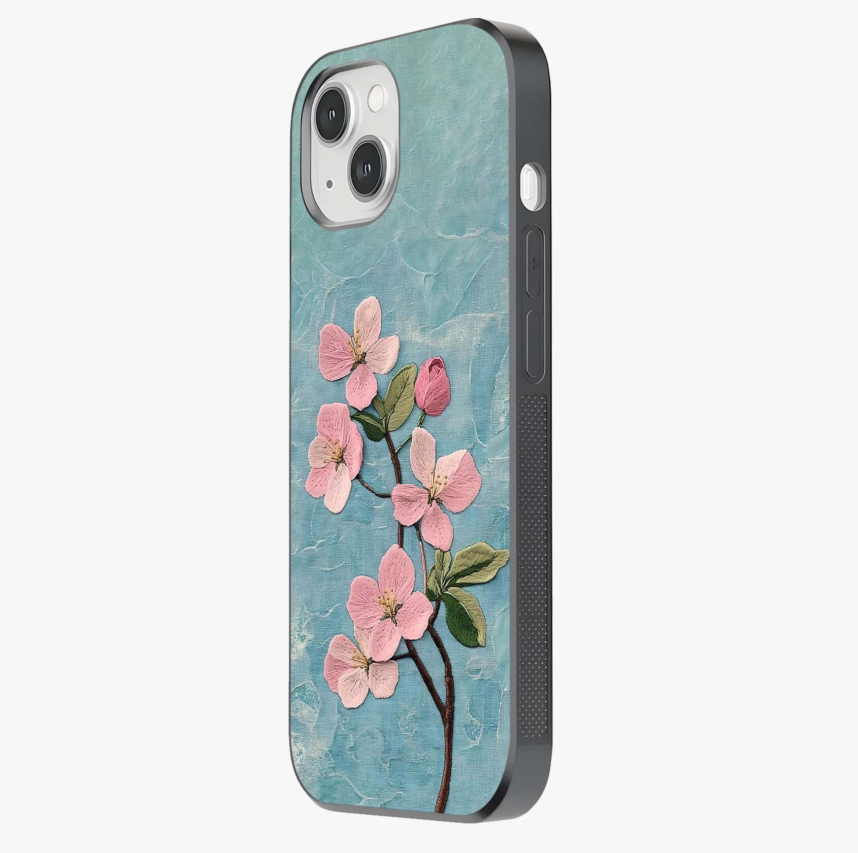 Threaded Blossom Breeze Glass Case photographed in natural light showing reflective finish and design depth.