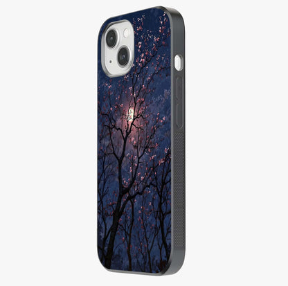 Twilight Sakura Serenade Glass Case photographed in natural light showing reflective finish and design depth.