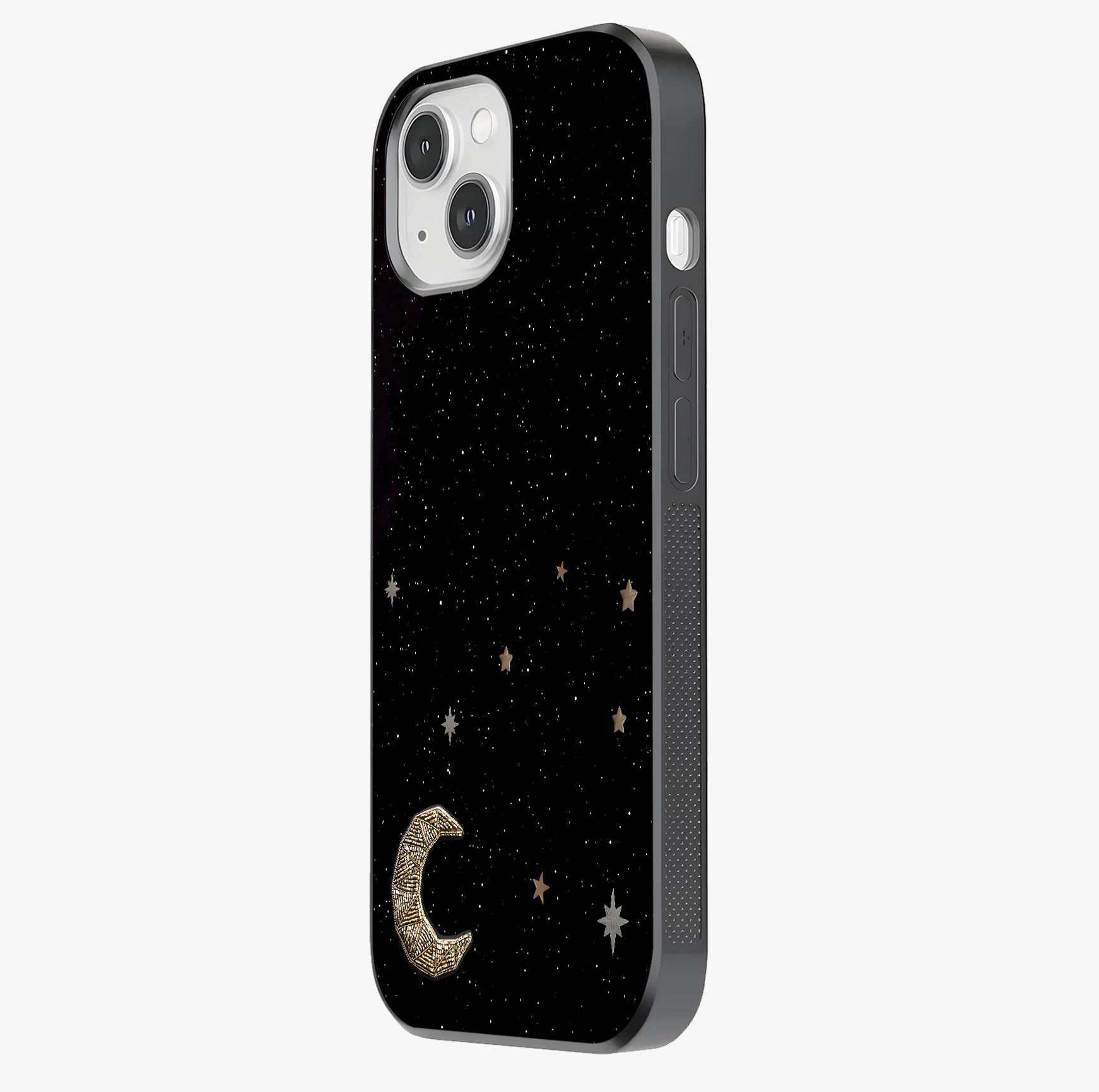 Twinkle Star With Half Moon Glass Case photographed in natural light showing reflective finish and design depth.