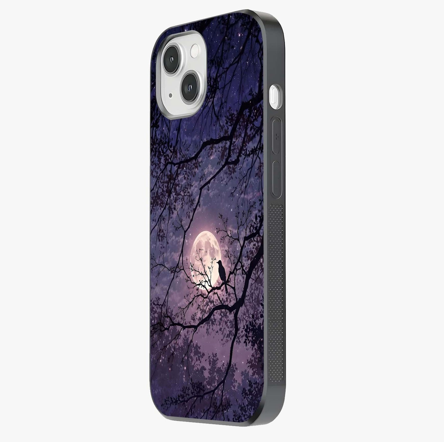 Whispering Moon Silence Glass Case photographed in natural light showing reflective finish and design depth.