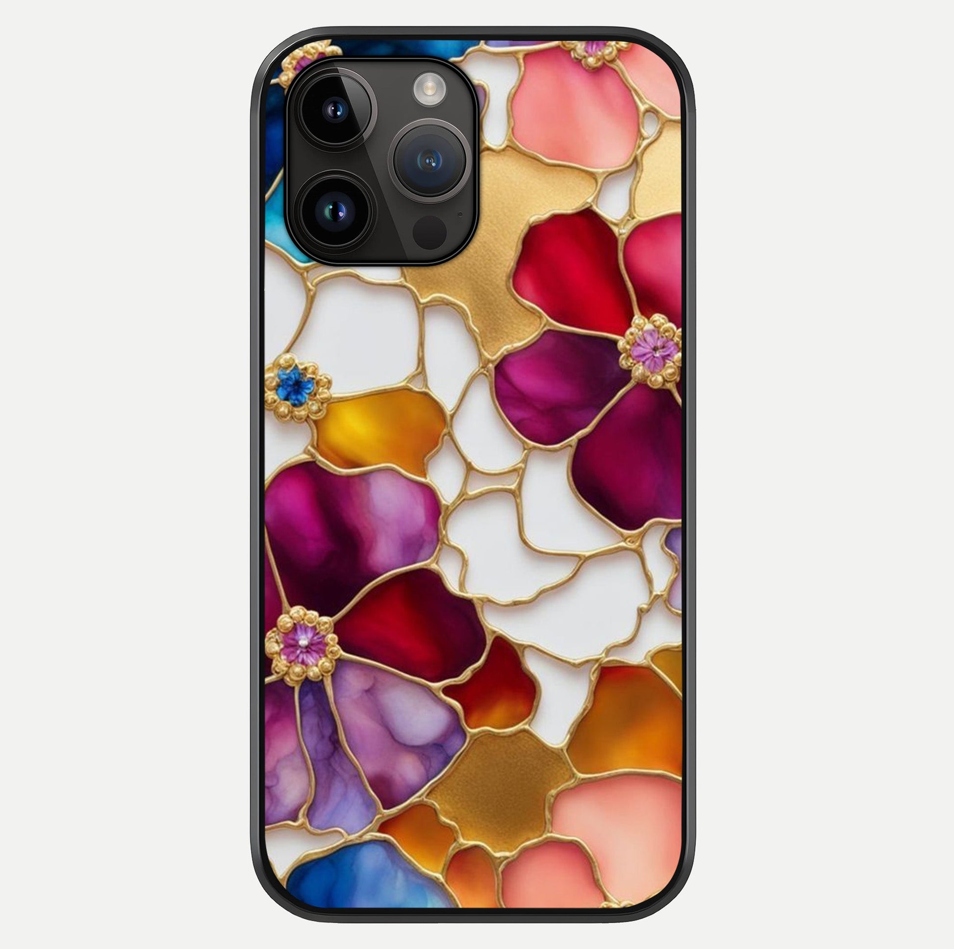 Marble Flower Pattern Glass Case showing full back design in clean flat view with glossy glass finish.