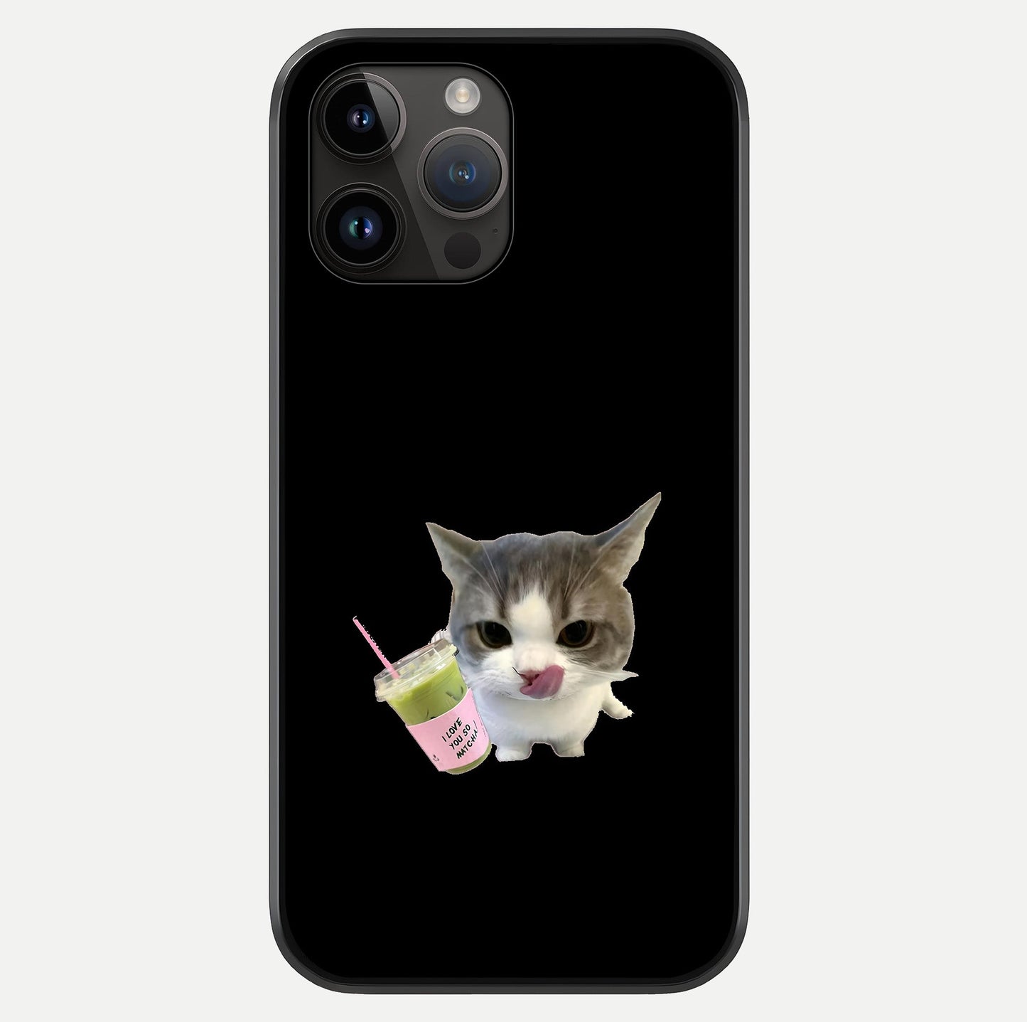 Matcha Cat Style Glass Case showing full back design in clean flat view with glossy glass finish.