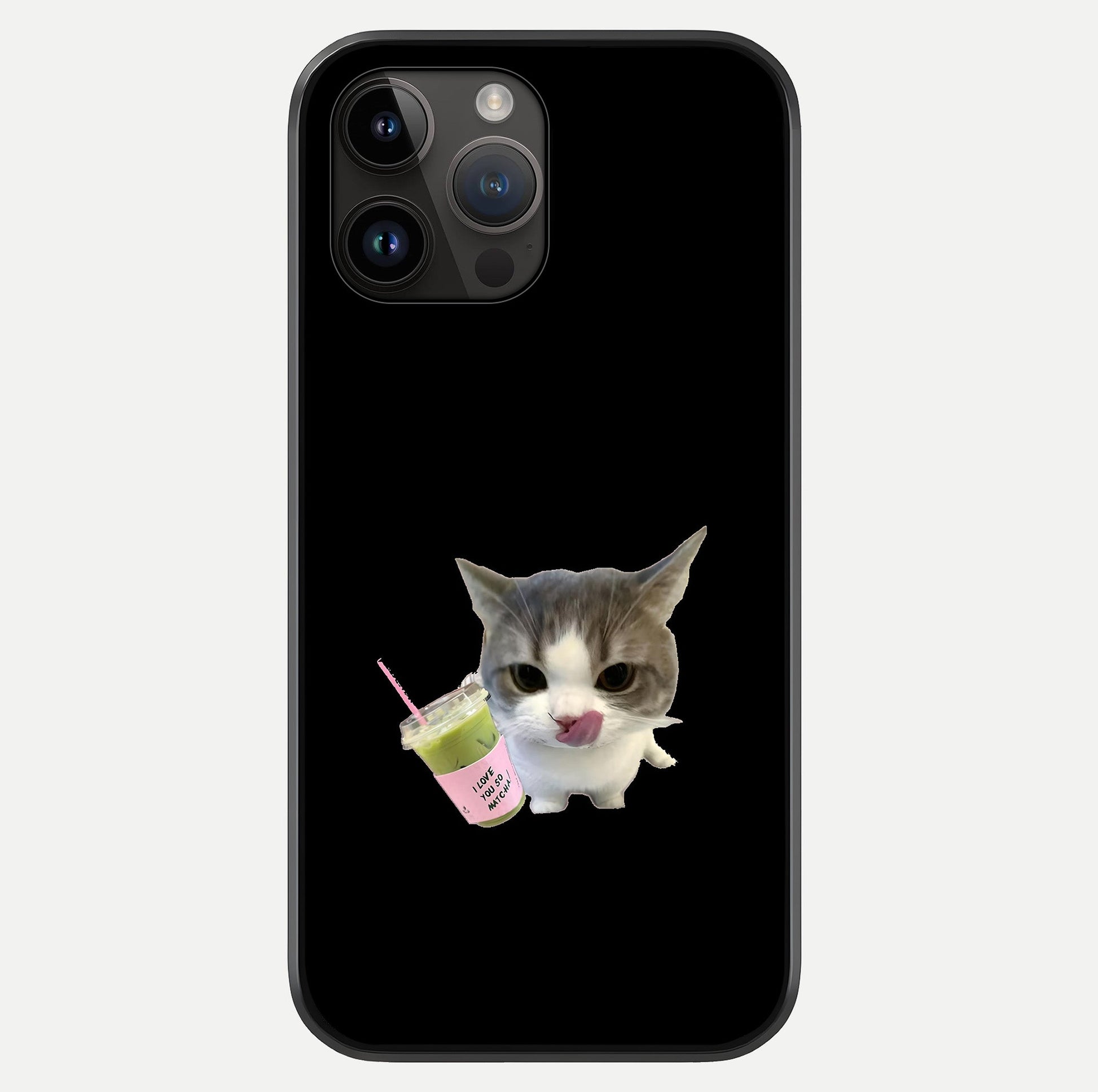 Matcha Cat Style Glass Case showing full back design in clean flat view with glossy glass finish.