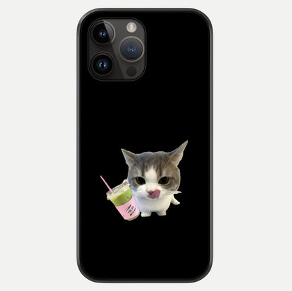 Matcha Cat Style Glass Case showing full back design in clean flat view with glossy glass finish.