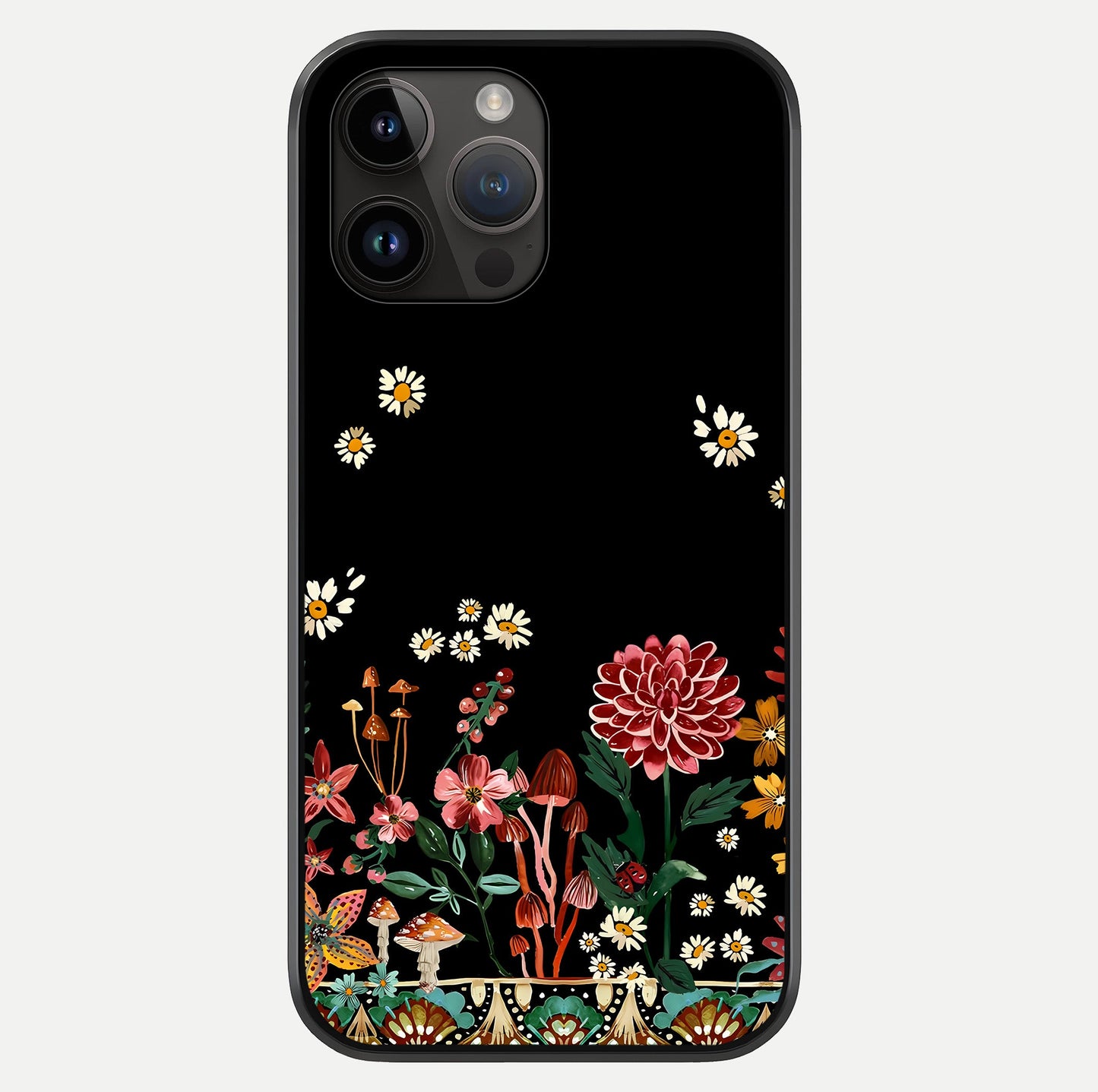 Midnight Bloom Pattern Glass Case showing full back design in clean flat view with glossy glass finish.