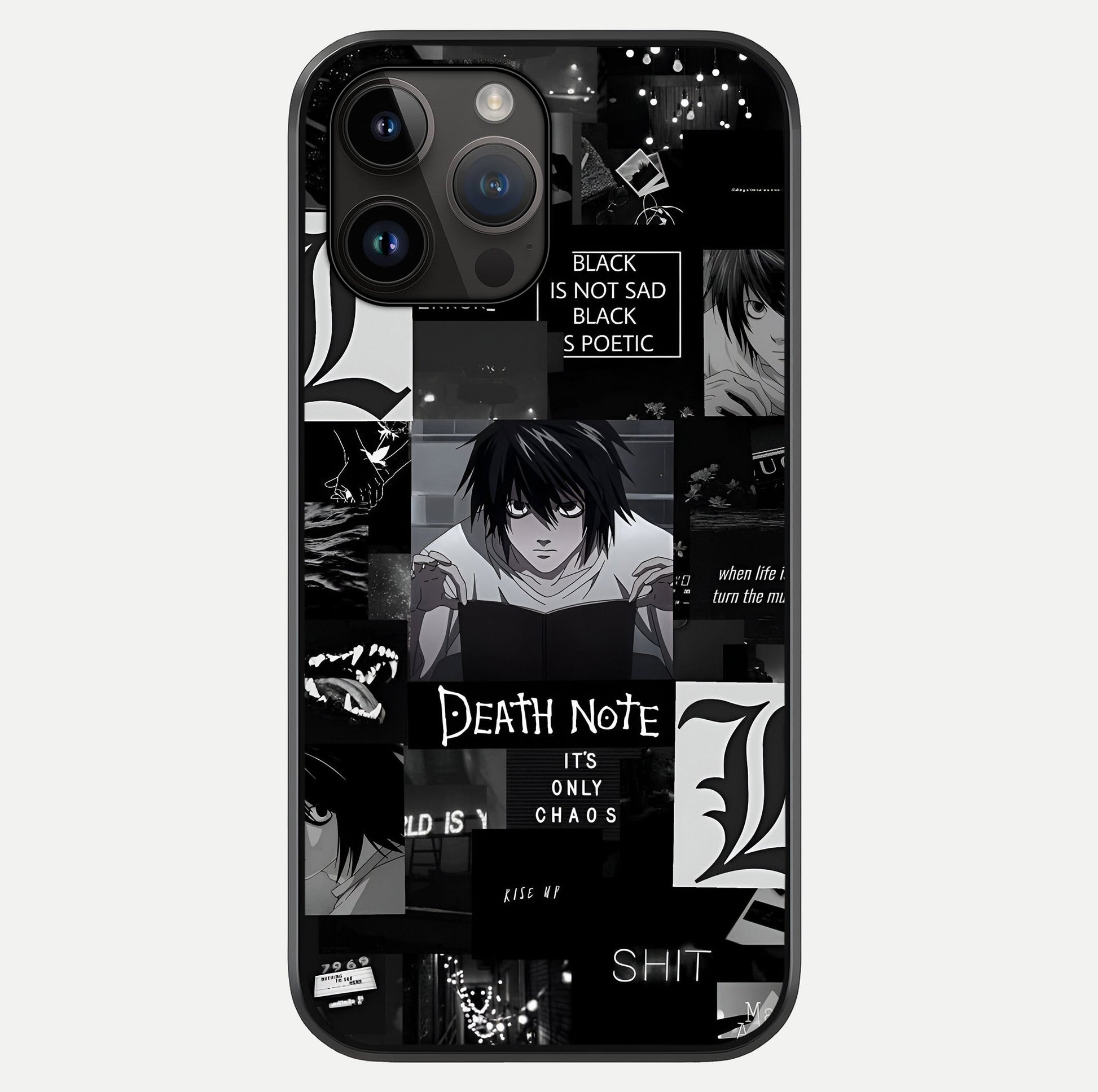 Midnight Chaos Mind Glass Case showing full back design in clean flat view with glossy glass finish.