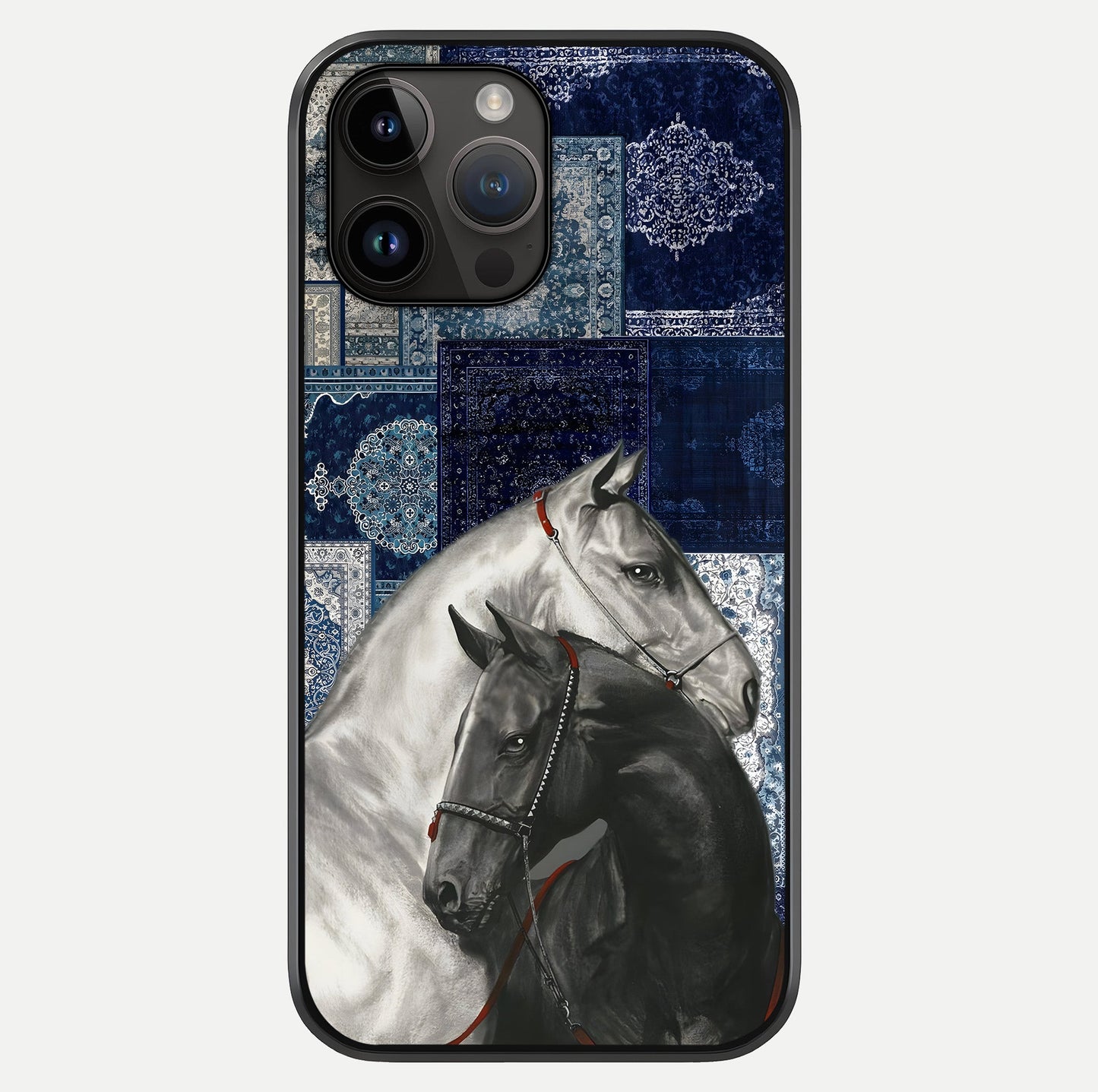 Midnight Stallion Blues Glass Case showing full back design in clean flat view with glossy glass finish.