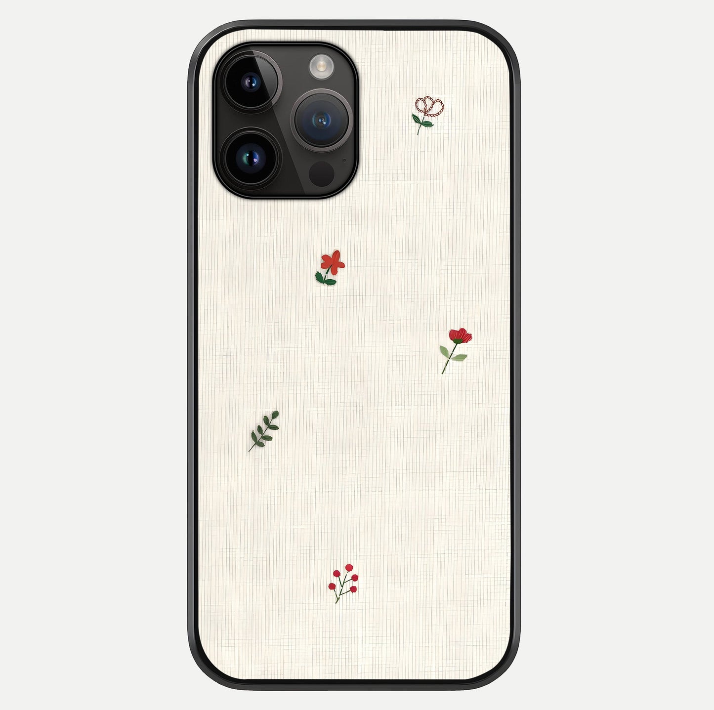 Minimal Petal Whispers Glass Case showing full back design in clean flat view with glossy glass finish.