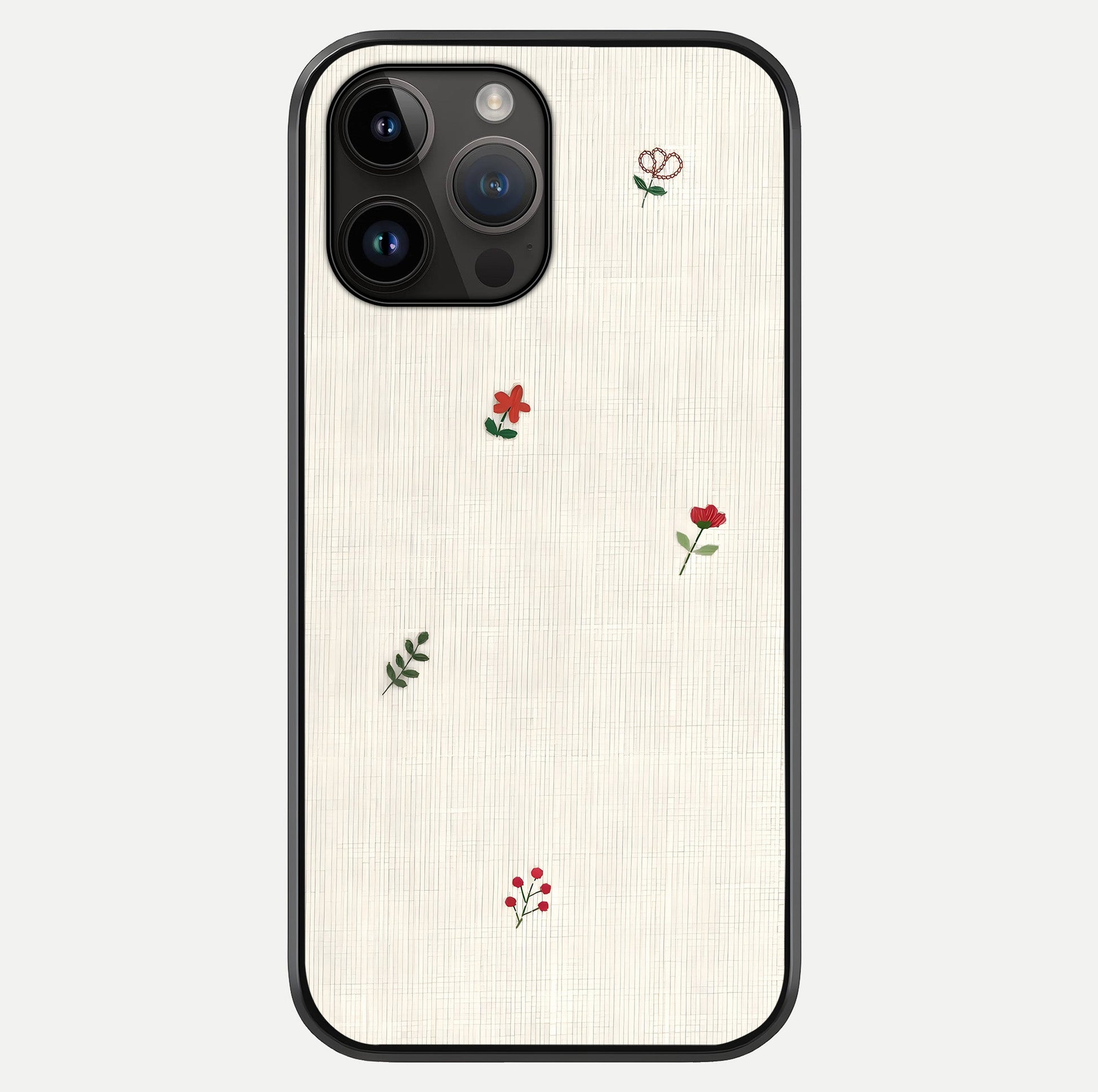 Minimal Petal Whispers Glass Case showing full back design in clean flat view with glossy glass finish.