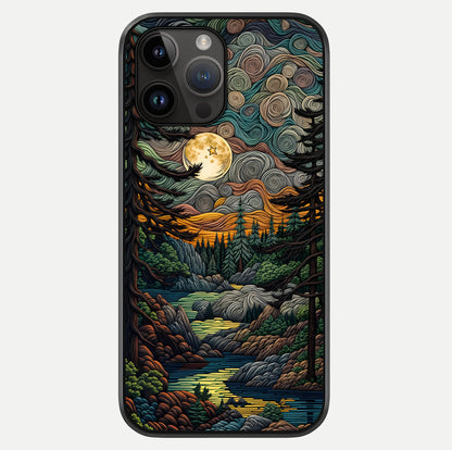 Moonlight Forest Dream Glass Case showing full back design in clean flat view with glossy glass finish.