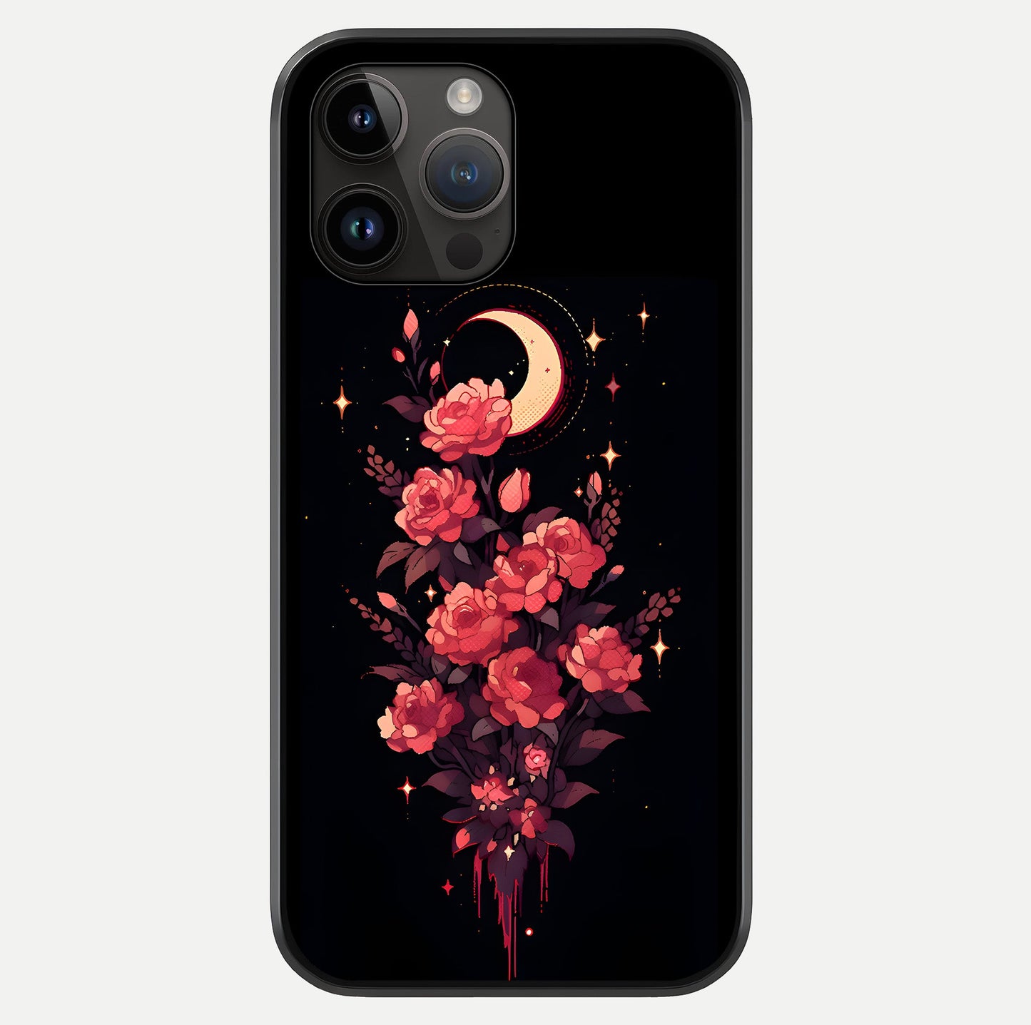 Moonlit Floral Elegance Glass Case showing full back design in clean flat view with glossy glass finish.