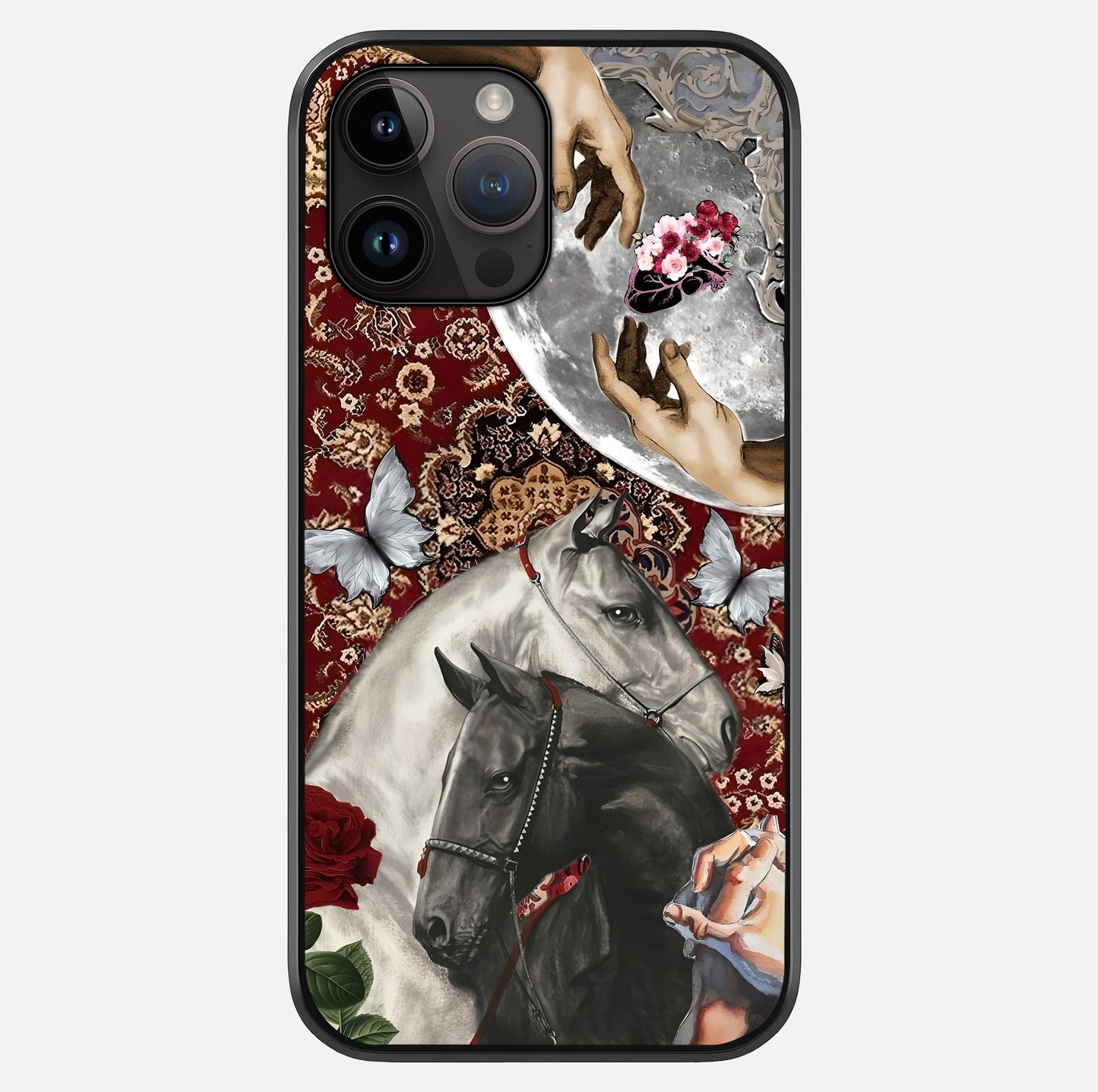 Moonlit Royal Stallion Glass Case showing full back design in clean flat view with glossy glass finish.