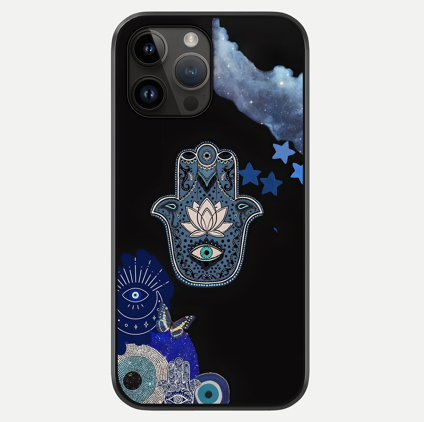 Mystic Hand Aura Glass Case showing full back design in clean flat view with glossy glass finish.