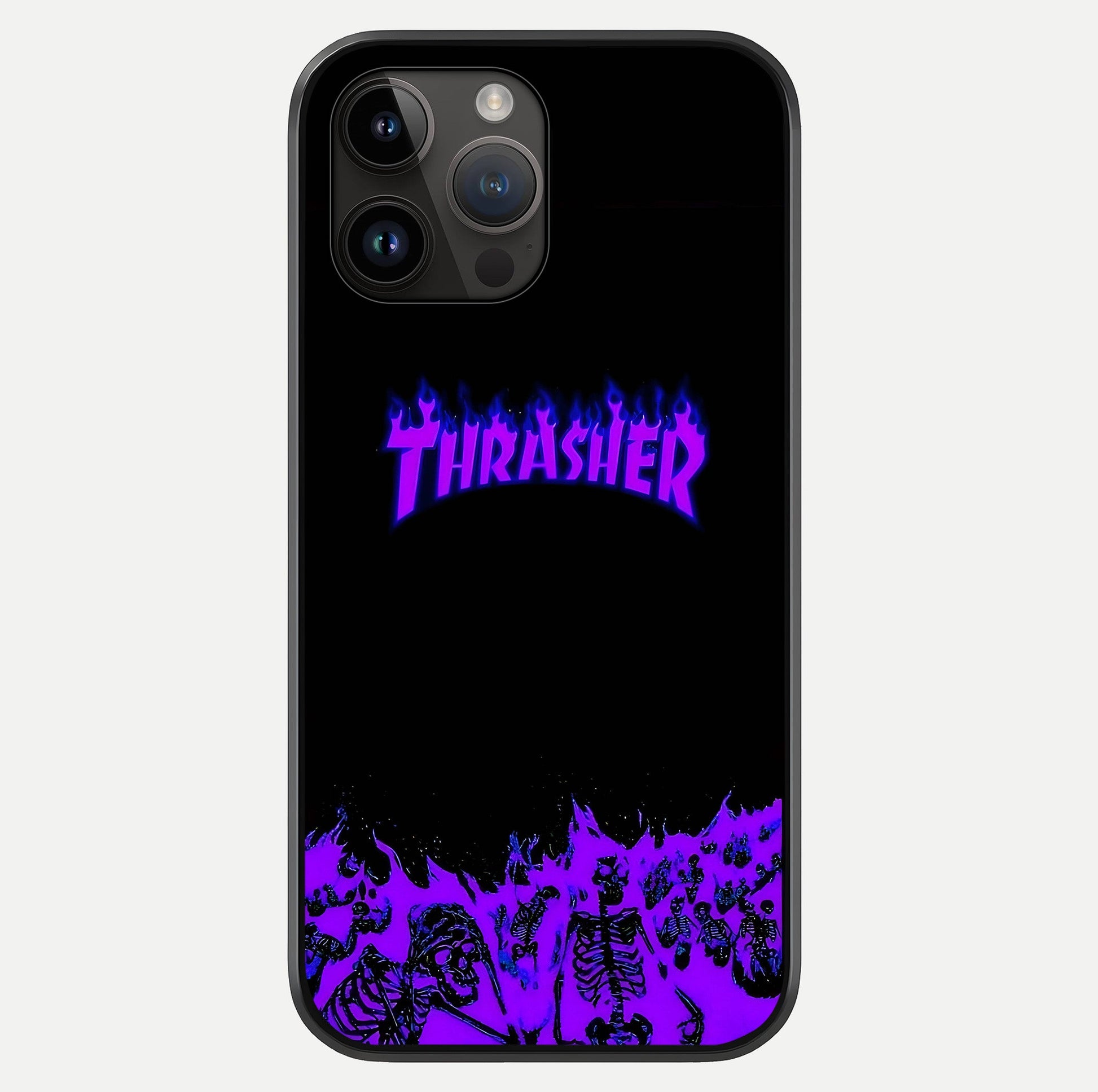 Neon Flame Riot Glass Case showing full back design in clean flat view with glossy glass finish.