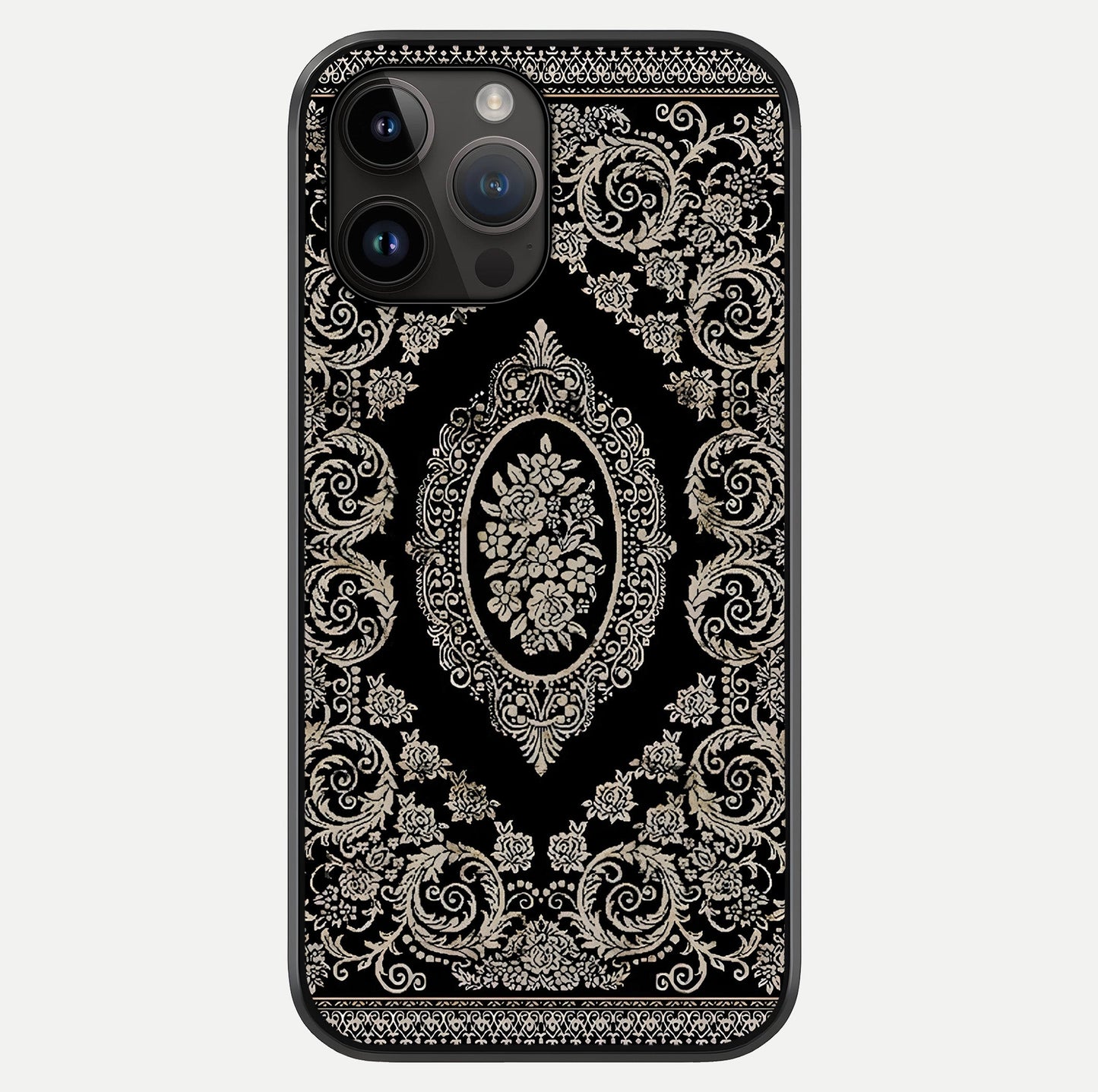 Noir Bloom Elegance Glass Case showing full back design in clean flat view with glossy glass finish.