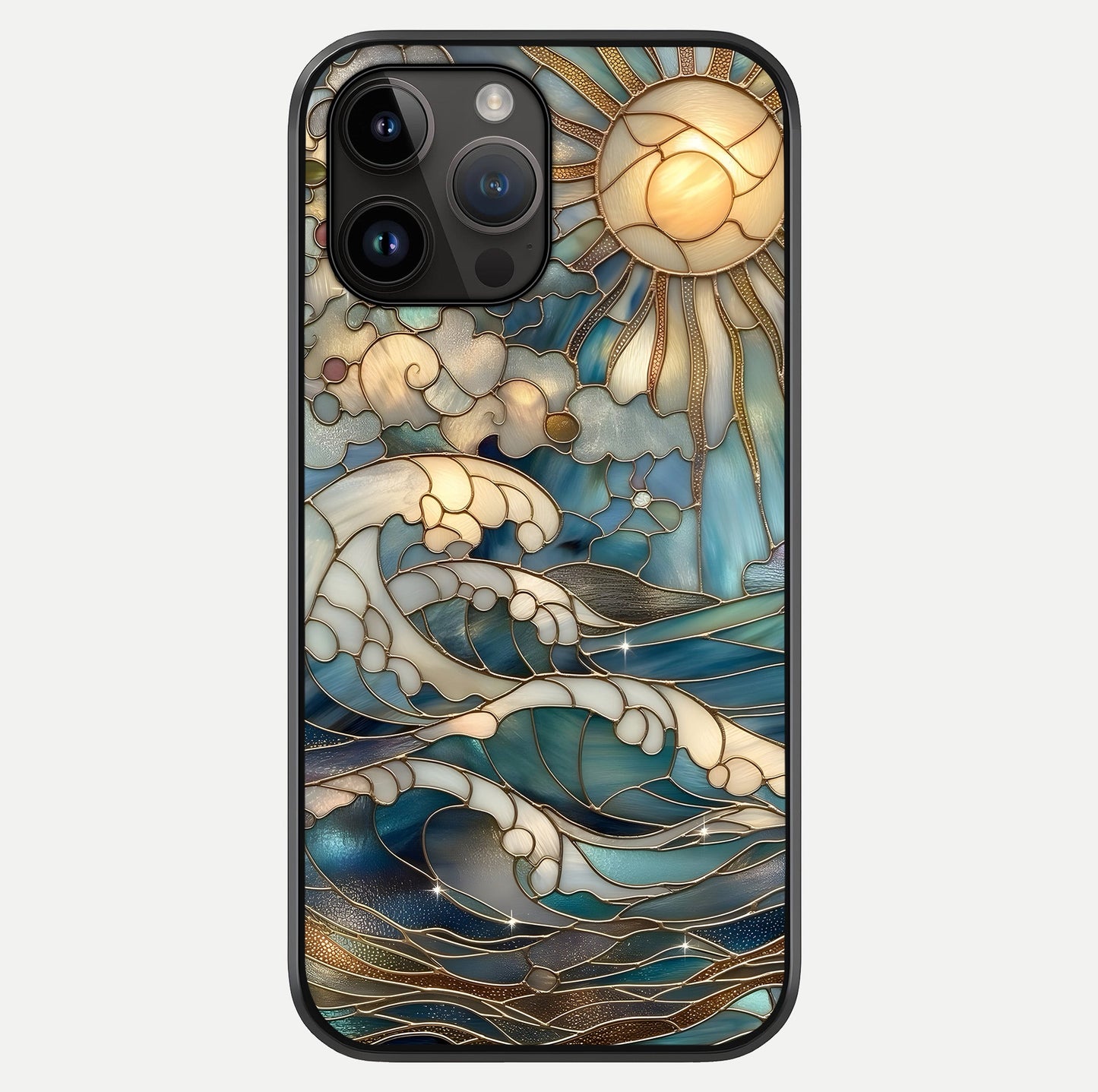 Oceanic Stained Printed Glass Case showing full back design in clean flat view with glossy glass finish.