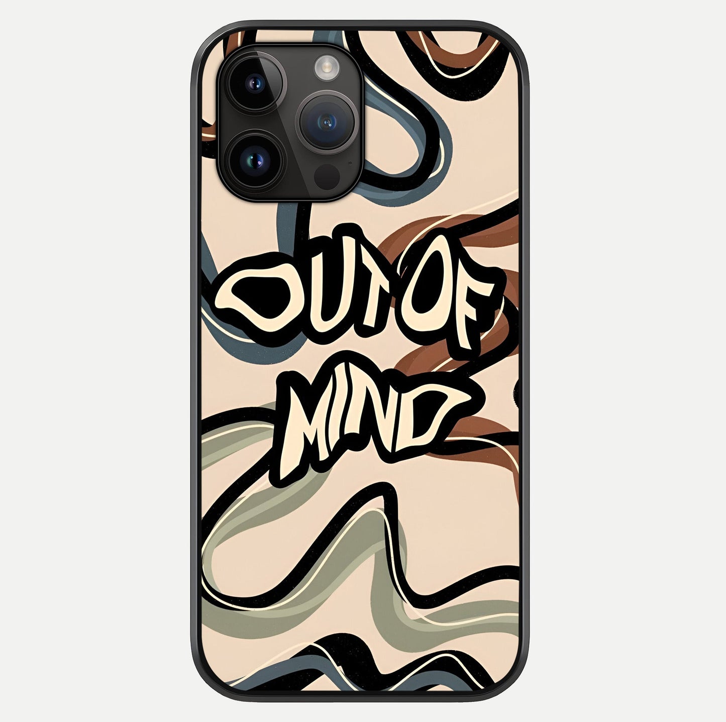Out Of Mind Glass Case showing full back design in clean flat view with glossy glass finish.