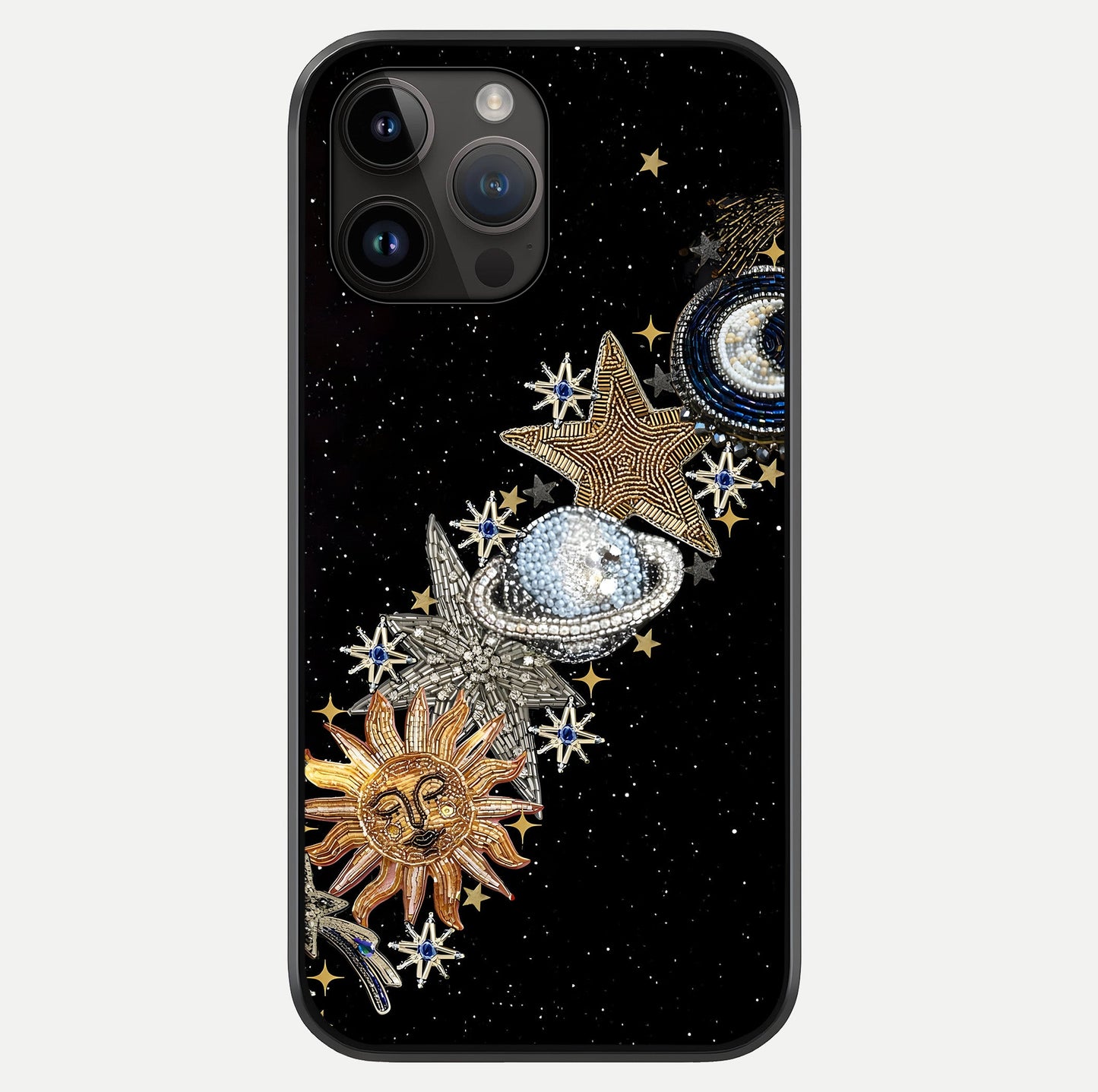 Pearls Universe Object Glass Case showing full back design in clean flat view with glossy glass finish.