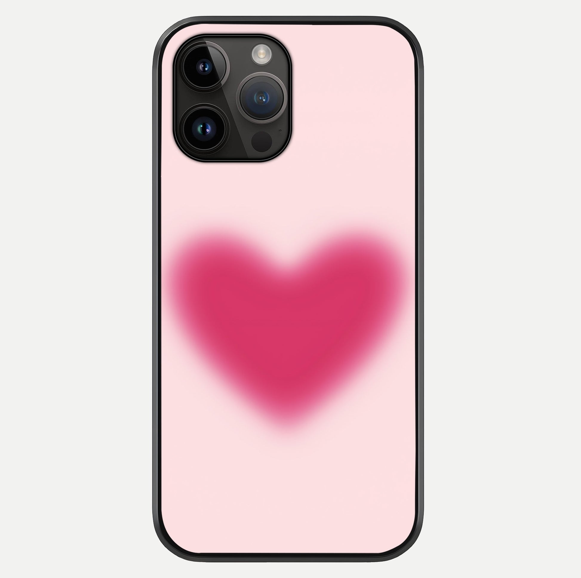 Pink Aura Heart Glass Case showing full back design in clean flat view with glossy glass finish.
