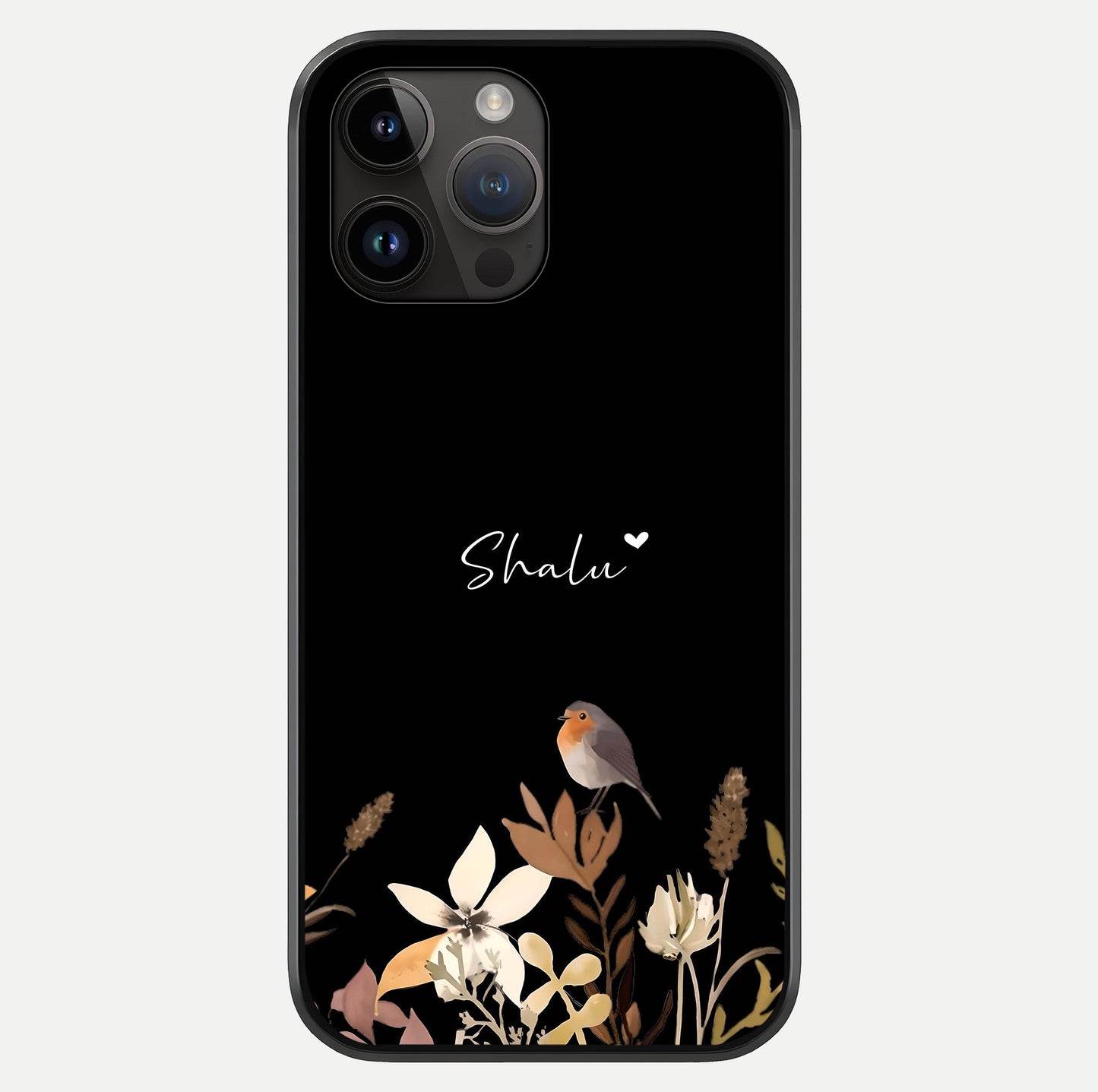 Quiet Garden Tune Custom Name Glass Case showing full back design in clean flat view with glossy glass finish.