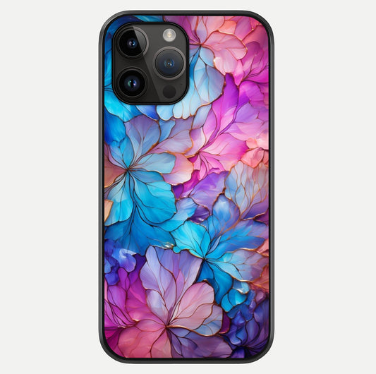 Radiant Floral Whirl Glass Case showing full back design in clean flat view with glossy glass finish.