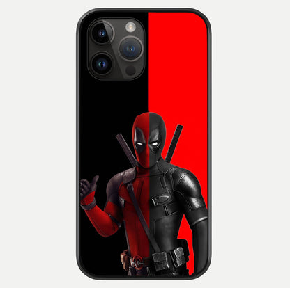 Red & Black Deadpool Theme Glass Case showing full back design in clean flat view with glossy glass finish.