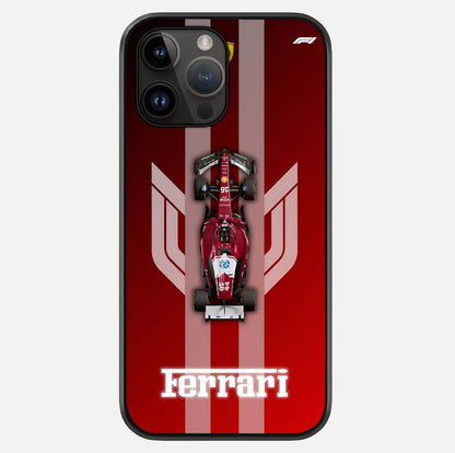 Red Ferrari F1 Vertical Glass Case showing full back design in clean flat view with glossy glass finish.