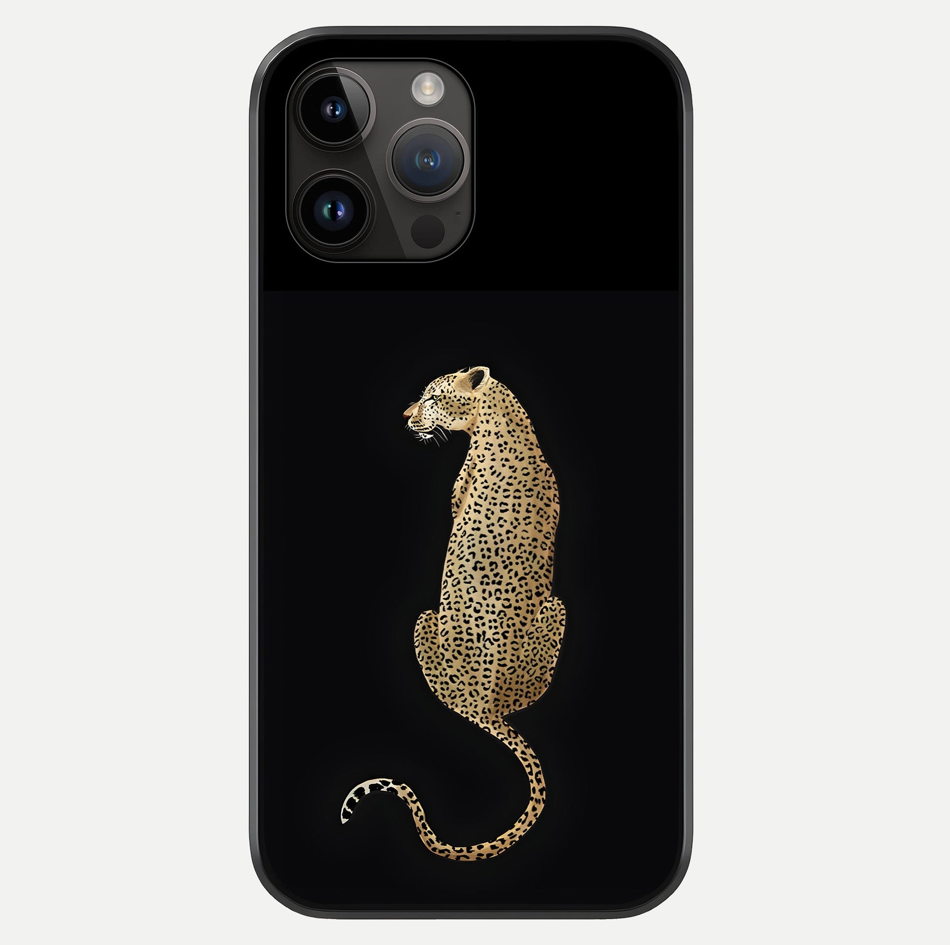 Regal Leopard Glass Case showing full back design in clean flat view with glossy glass finish.